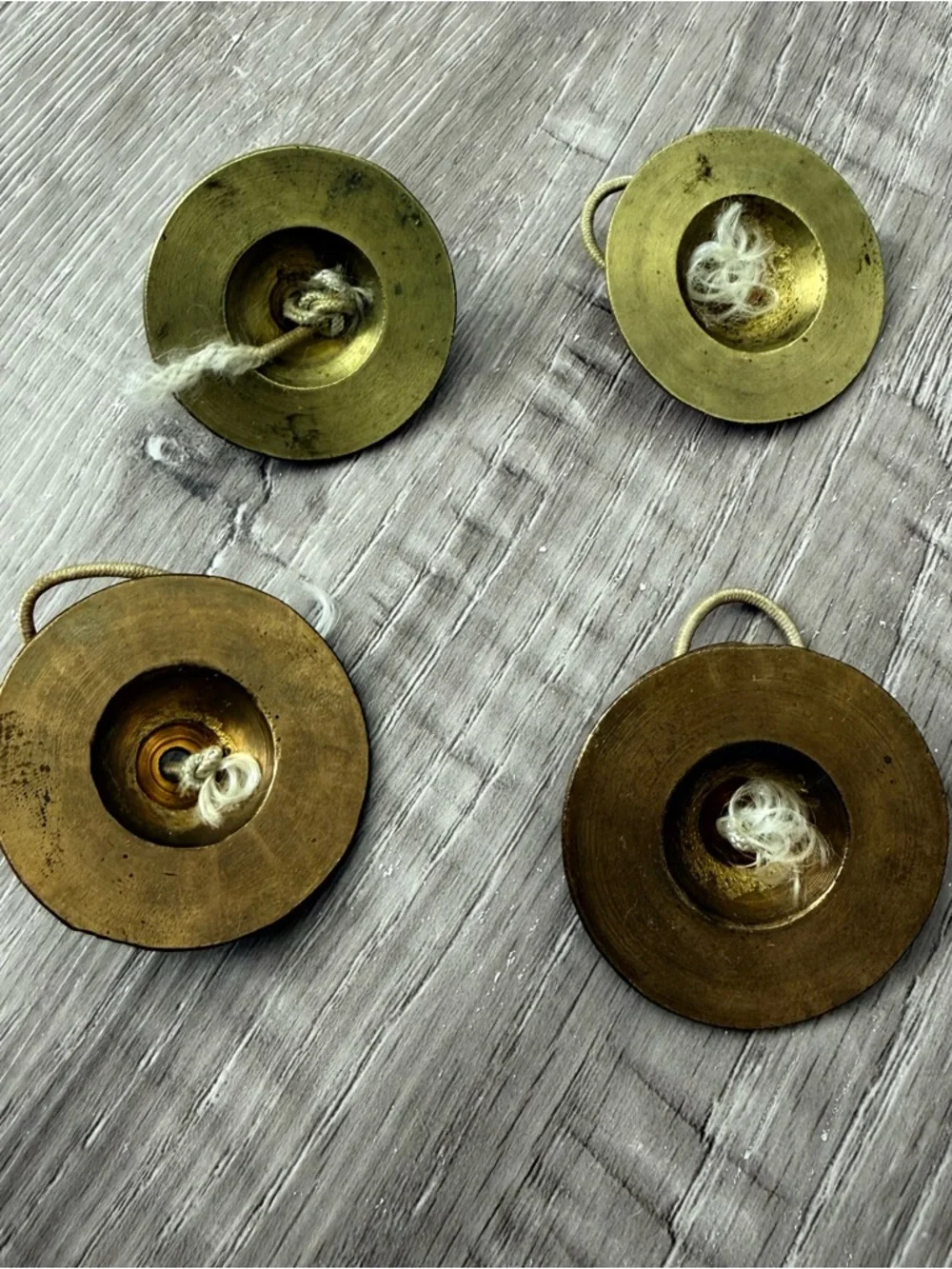 Vintage Brass Finger Cymbals Zills Set of 4 Floral Plain Belly Dance 1.5 1.75